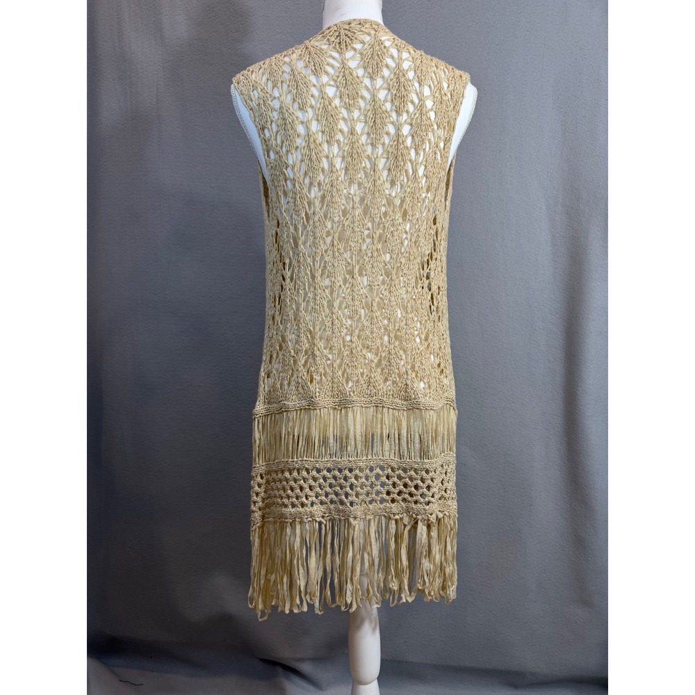 Boho Crochet Knit Fringe Duster Vest Open Front One Size Woman's Cottagecore